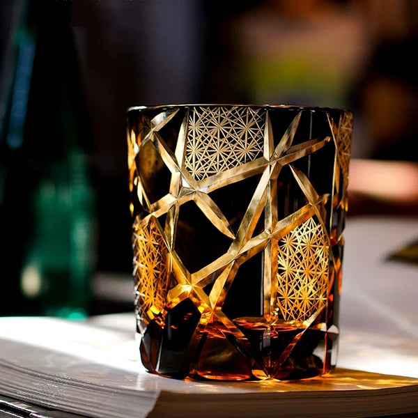 Tsuru – Edo Kiriko Crystal Whiskey Glass, Hand-Cut Lightning Crane Pattern