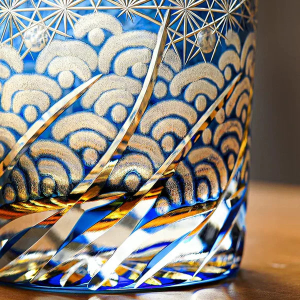Minato – Traditional Edo Kiriko Whiskey Glass, Starburst Wave Pattern
