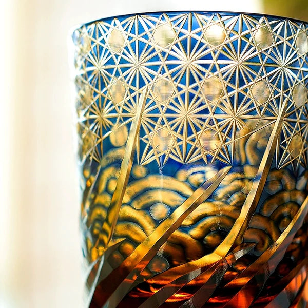 Minato – Traditional Edo Kiriko Whiskey Glass, Starburst Wave Pattern