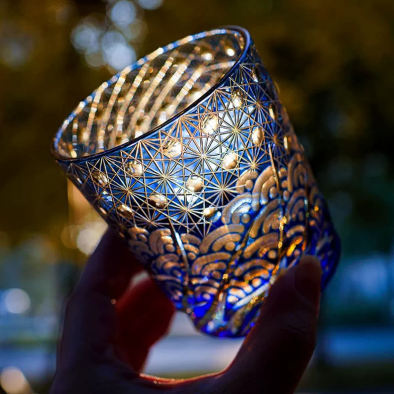 Minato – Traditional Edo Kiriko Whiskey Glass, Starburst Wave Pattern
