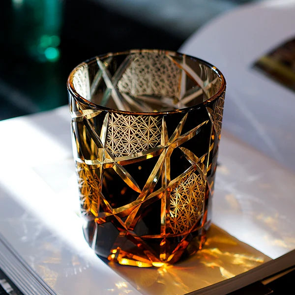 Tsuru – Edo Kiriko Crystal Whiskey Glass, Hand-Cut Lightning Crane Pattern