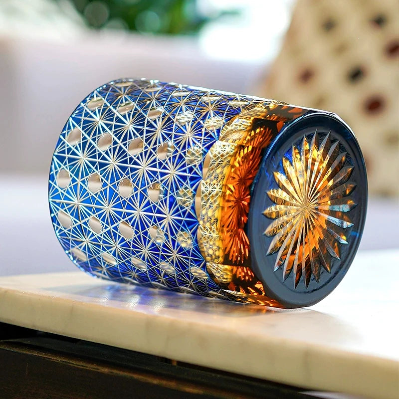 Hoshizora – Traditional Japanese Edo Kiriko Whiskey Glass, Blue Amber Crystal