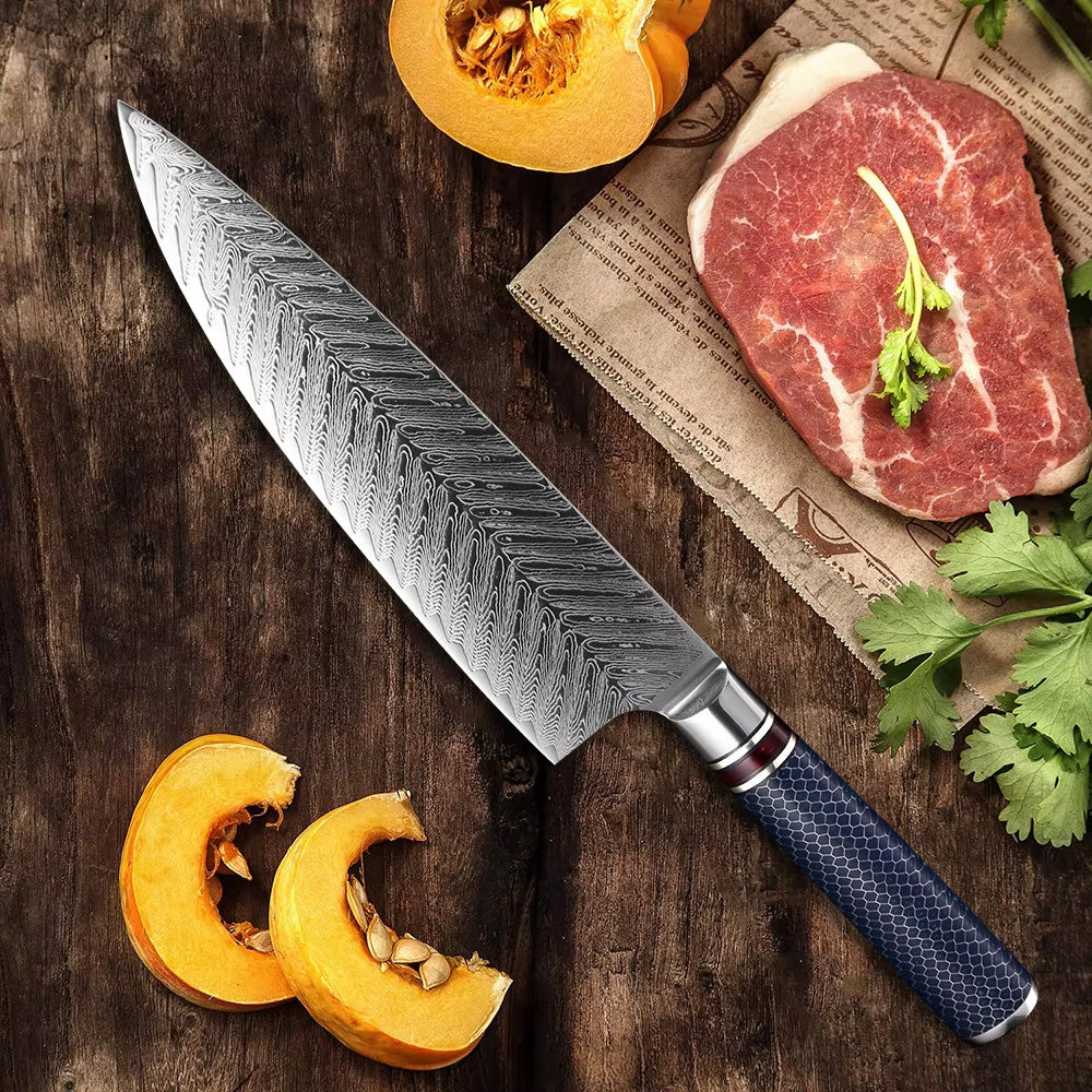 Hayate – Japanese Damascus Chef Knife, 67-Layer Feather Pattern Steel