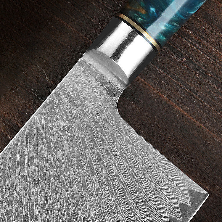 Arashi – Japanese Damascus Cleaver, VG10 Chef Knife with Blue Resin Wood Handle