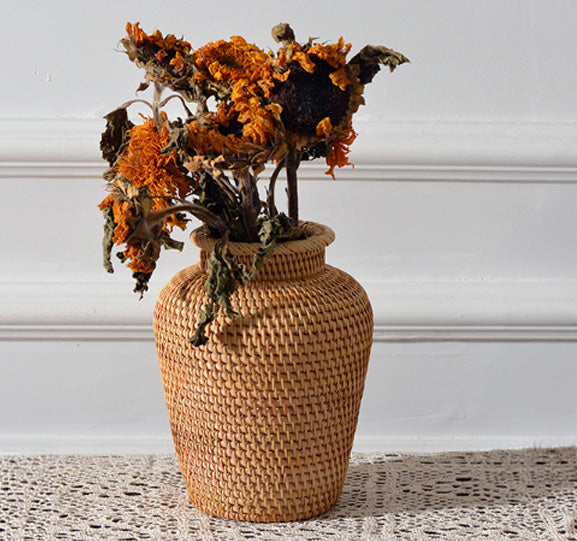 Kago – Japanese Flower Vase, Natural Handwoven Rattan Decor Basket