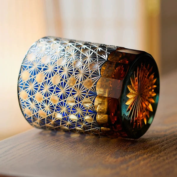 Hoshizora – Traditional Japanese Edo Kiriko Whiskey Glass, Blue Amber Crystal