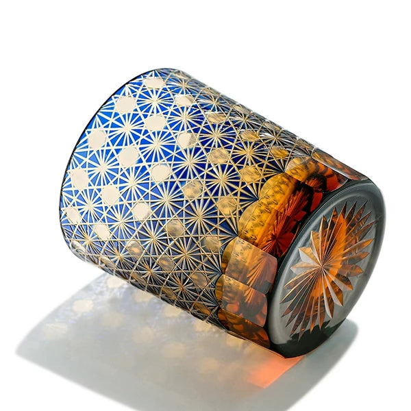 Hoshizora – Traditional Japanese Edo Kiriko Whiskey Glass, Blue Amber Crystal