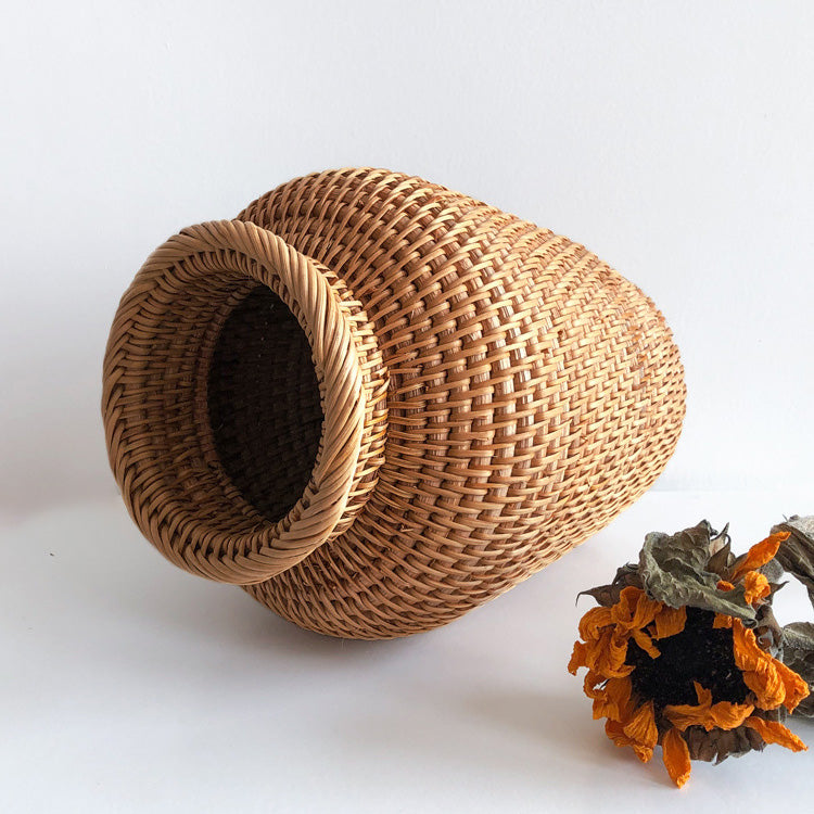 Kago – Japanese Flower Vase, Natural Handwoven Rattan Decor Basket