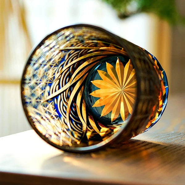Minato – Traditional Edo Kiriko Whiskey Glass, Starburst Wave Pattern