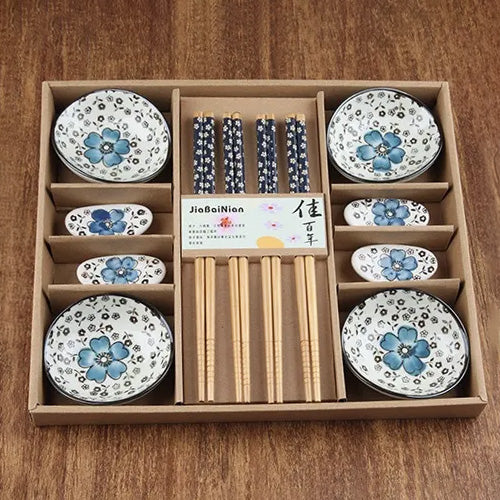 Haruka – Japanese Cherry Blossom Sushi Set, 12-Piece Hand-Painted Ceramic