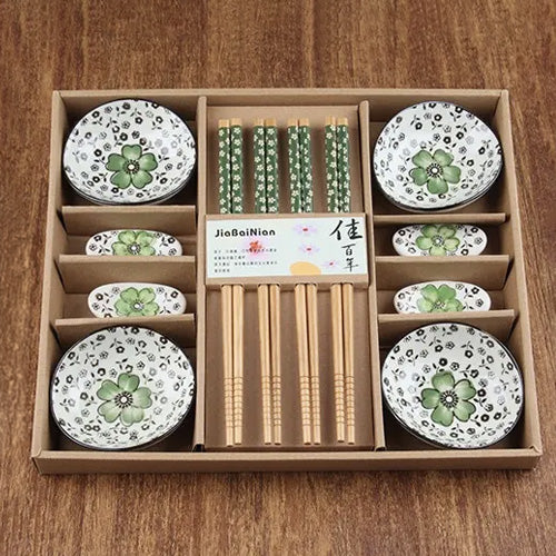 Haruka – Japanese Cherry Blossom Sushi Set, 12-Piece Hand-Painted Ceramic