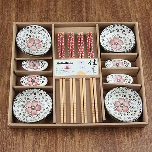 Haruka – Japanese Cherry Blossom Sushi Set, 12-Piece Hand-Painted Ceramic